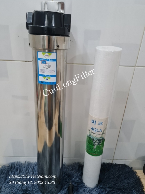Bộ lọc nước tổng sinh hoạt 1 cấp 20 inch - Ly inox 304 - lõi lọc PP Aqua-Korea